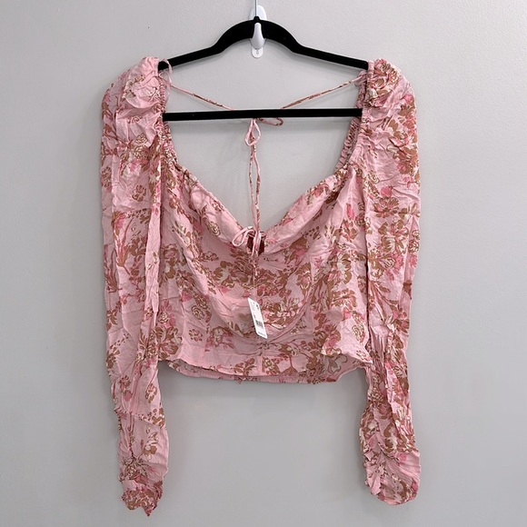Free People Hilary Printed Top in Pink Combo - Picture 4 of 7